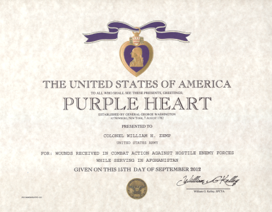 Purple Heart Certificate PURPLE HEART MEDAL