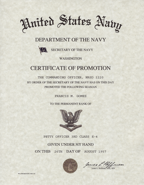 Navy Enlisted Promotion Certificates