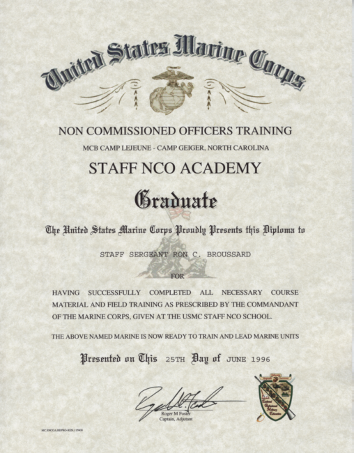 USMC Staff NCO School Certificate