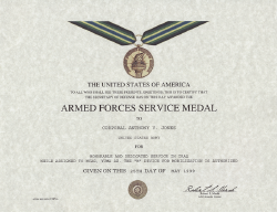 Armed Forces Service Medal Certificate