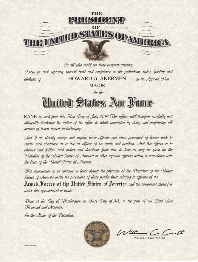 Air Force Officer's Commission Certificate - Form DD-1