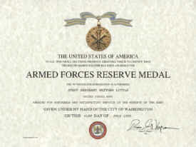 Armed Forces Reserve Medal certificate