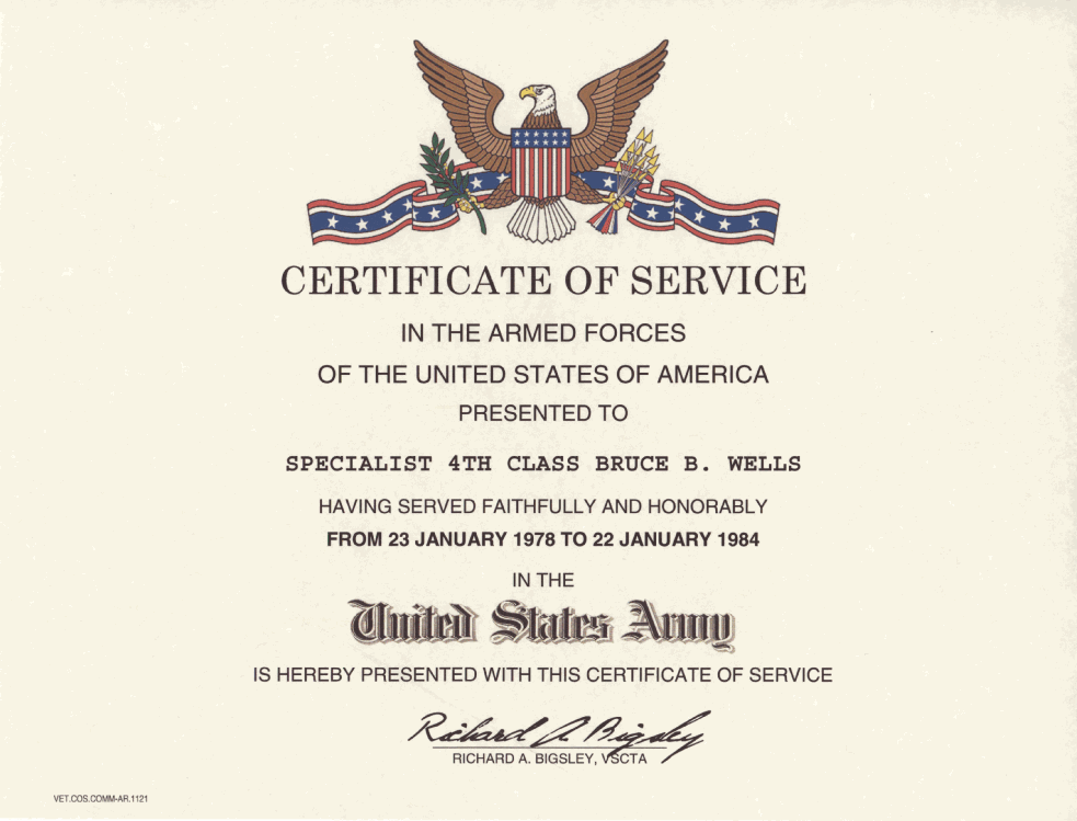 Military Veterans Certificate Of Service And Id Card