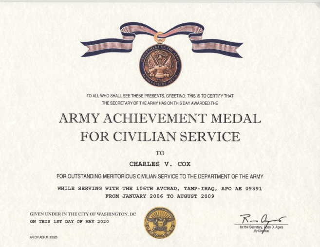 Civilian Service Achievement Medal Certificate