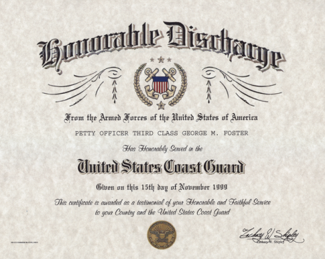 U.S. Coast Guard Honorable Discharge Certificate