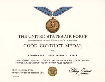 Air Force Good Conduct Medal Certificate