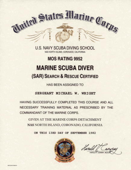 US Marine Corps Scuba Diver (SAR) MOS 9952