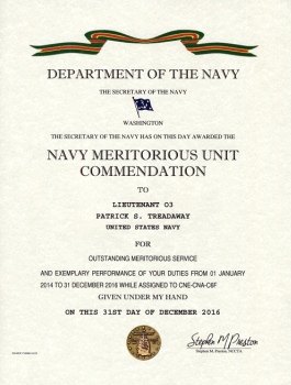 navy maritorious unit commendation Certificate