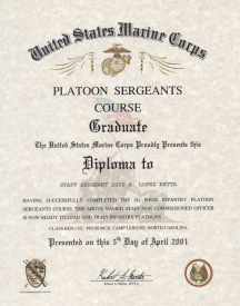 Platoon Sergeants Course certificate USMC